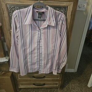 Denim&Co Pink and Blue Striped Women's Blouse